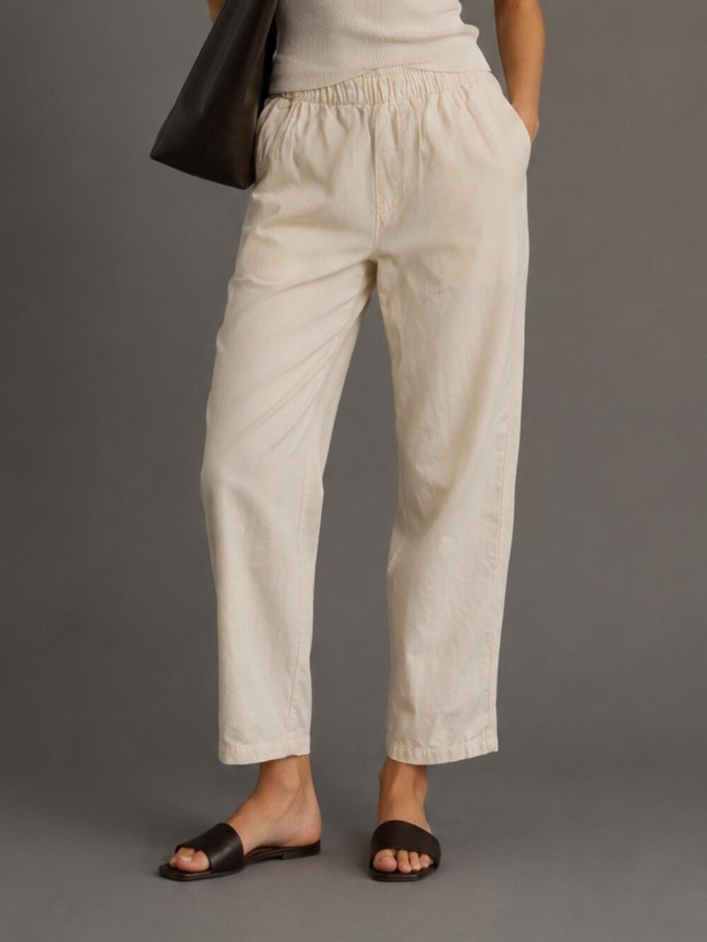 ZARA Cream Lyocell Straight Pull-On Ankle Pants Eurosummer Costal Minimalist